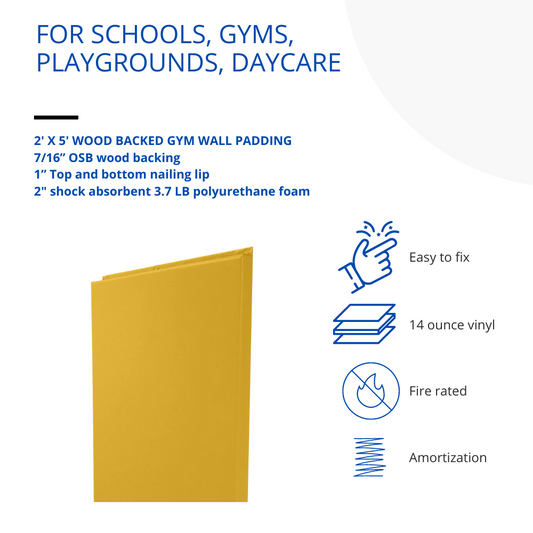 CUSTOM WOOD BACKED GYM WALL PADDING PANELS 2' X 5'