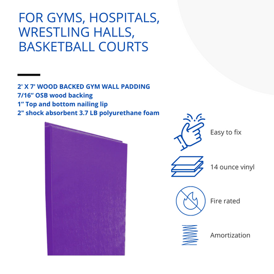 CUSTOM WOOD BACKED GYM WALL PADDING PANELS 2' X 7'