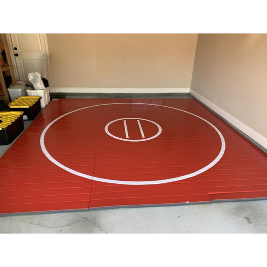 Red Wrestling Mat Installed in Garage
